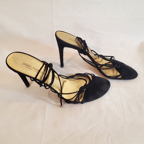 Dolce & Gabbana Women’s Size 40/9.5 Black Suede Strappy Heels Sandals - Picture 3 of 6
